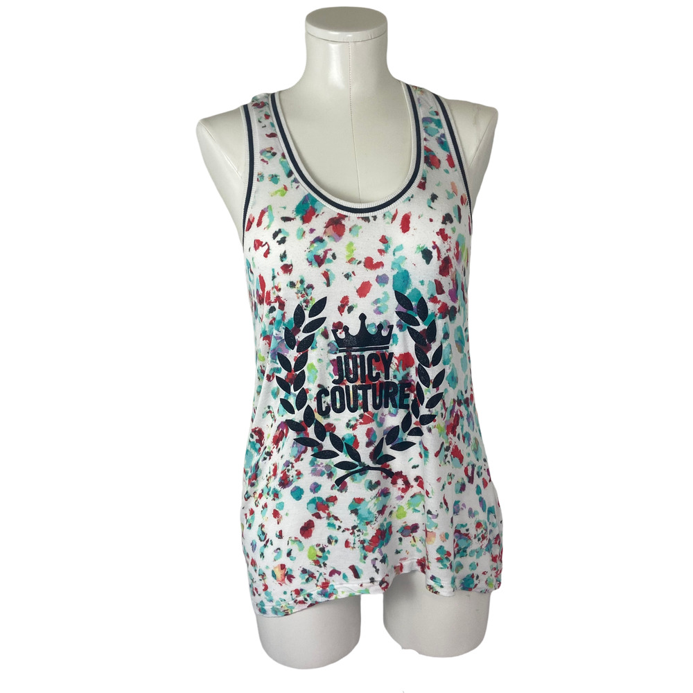 Juicy Couture Rayon Racerback Tank Top w/ Black Glitter Crown Logo | Size Small
